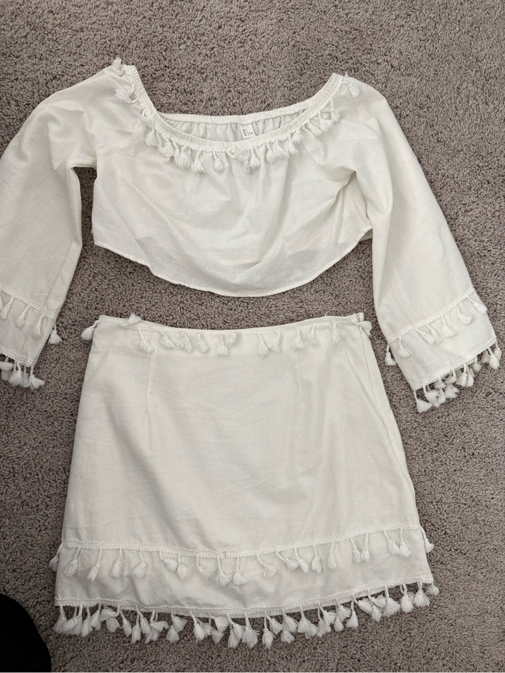 White Tassel Trim Two Piece Set- Women